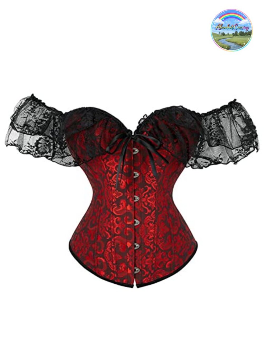 Women's Overbust Lace Up Corset Top with Lace Sleeves
